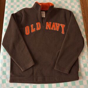 Vintage Old Navy Brown and Orange Logo Fuzzy Quarter Zip Pullover Large